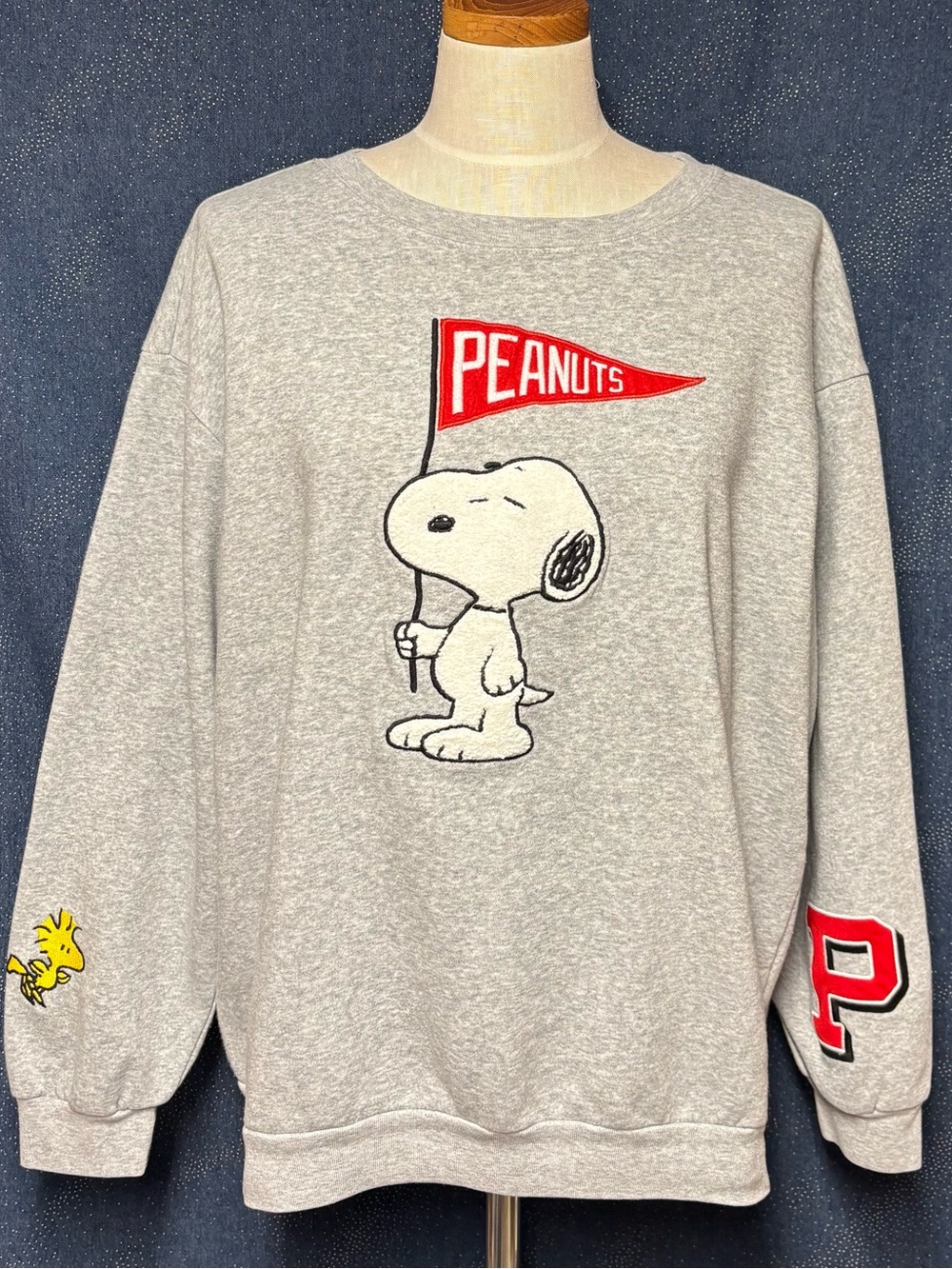 Snoopy Peanuts Sporty Embroidered Crewneck Pullover Sweatshirt